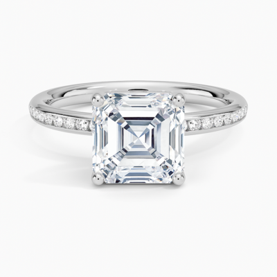 IGI Certified Lab Grown Diamond Engagement Ring Asscher Brilliant Cut With Pavé Shank Ring
