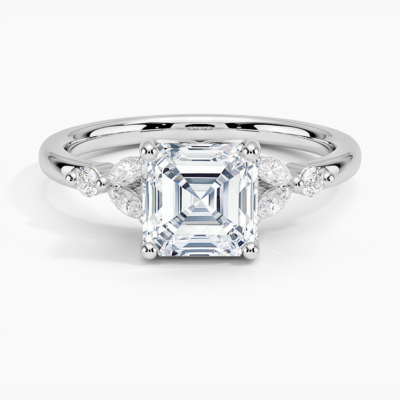 IGI Certified Lab Grown Diamond Engagement Ring Asscher Brilliant With Marquise Accent Diamond Ring
