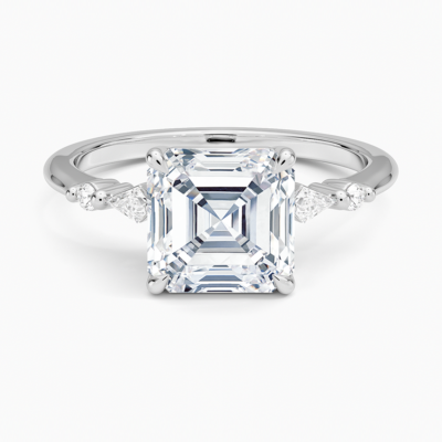 IGI Certified Lab Grown Diamond Engagement Ring Asscher Brilliant With Kite Accent Diamond Ring