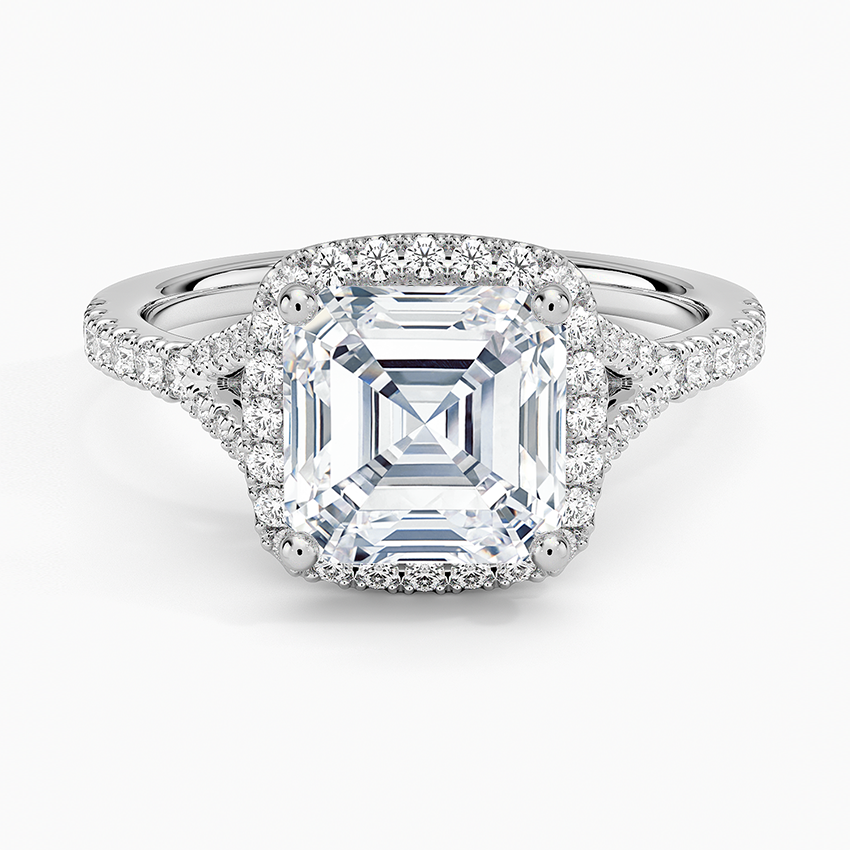 IGI Certified Lab Grown Diamond Engagement Ring Asscher Brilliant Split Shank Halo Ring