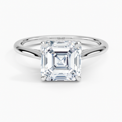 IGI Certified Lab Grown Diamond Engagement Ring Asscher Brilliant Hidden Halo Cathedral Ring