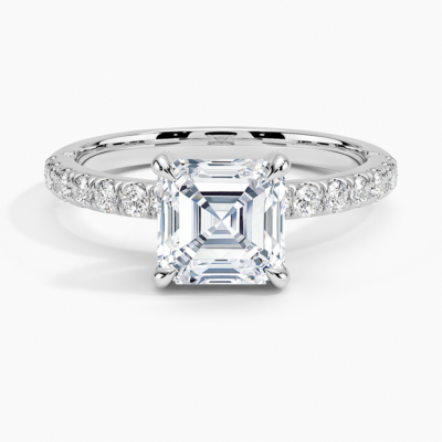 IGI Certified Lab Grown Diamond Engagement Ring Asscher Brilliant Hidden Halo Pavé Ring