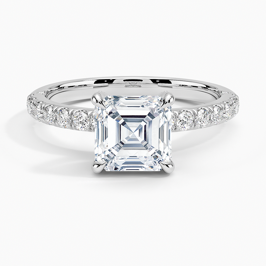 IGI Certified Lab Grown Diamond Engagement Ring Asscher Brilliant Hidden Halo Pavé Ring