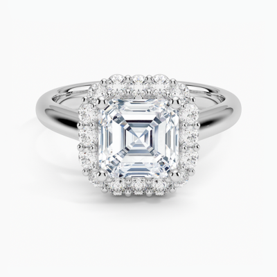IGI Certified Lab Grown Diamond Engagement Ring Asscher Brilliant Halo Ring