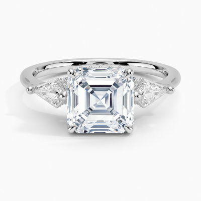 IGI Certified Lab Grown Diamond Engagement Ring Asscher Brilliant Diamond Hidden Halo With Kite Side Stone Ring