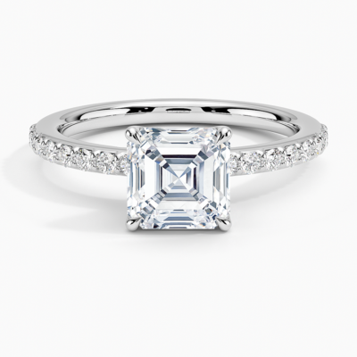 IGI Certified Lab Grown Diamond Engagement Ring Asscher Brilliant Classic Hidden Halo Pavé Ring