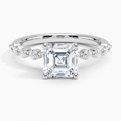 IGI Certified Lab Grown Diamond Engagement Ring Asscher Brilliant Graduated Side Stone Ring