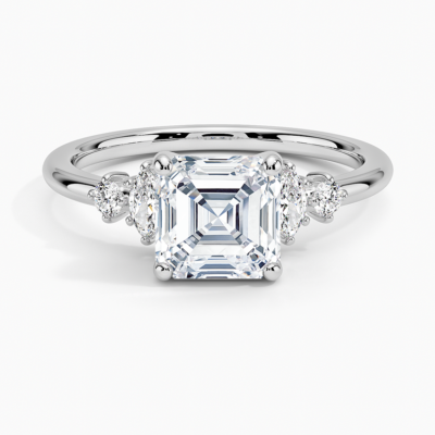 IGI Certified Lab Grown Diamond Engagement Ring Asscher Brilliant Diamond Ring With Marquise And Round Side Stones