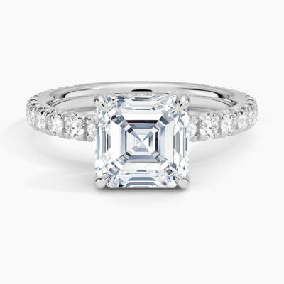 IGI Certified Lab Grown Diamond Engagement Ring Asscher Brilliant Hidden Halo Pavé Ring
