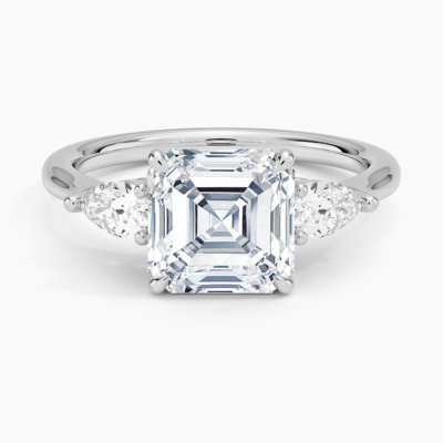 IGI Certified Lab Grown Diamond Engagement Ring Asscher Brilliant Three Stone Ring With Pear Side Diamonds