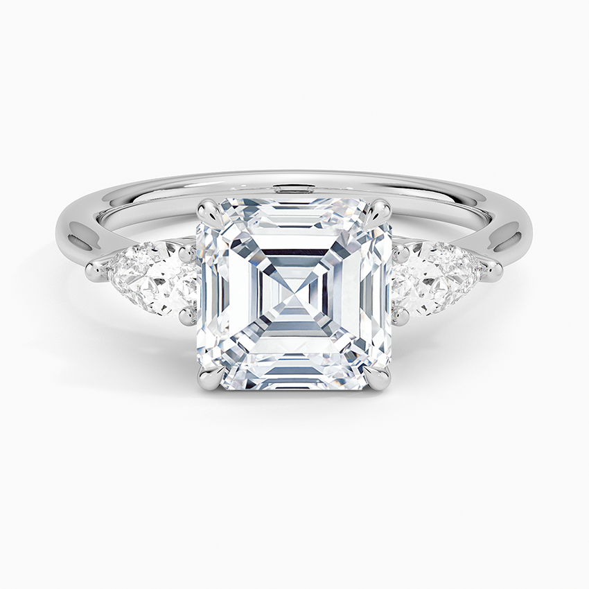 IGI Certified Lab Grown Diamond Engagement Ring Asscher Brilliant Three Stone Ring With Pear Side Diamonds