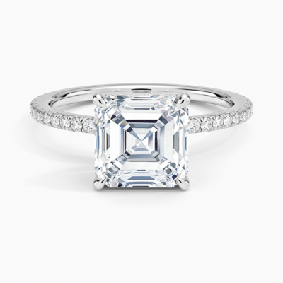 IGI Certified Lab Grown Diamond Engagement Ring Asscher Brilliant Hidden Halo Full Eternity Pavé Ring