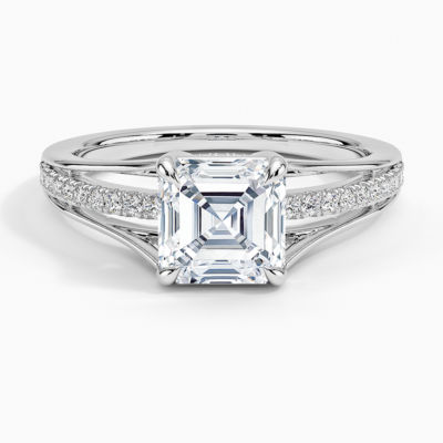 IGI Certified Lab Grown Diamond Engagement Ring Asscher Brilliant Split Shank Pavé Ring