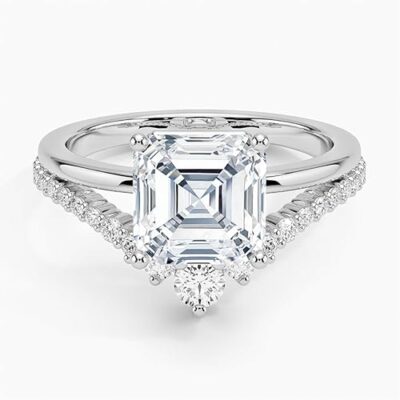 IGI Certified Lab Grown Diamond Engagement Ring Asscher Brilliant Diamond Ring with V-Shaped Pavé