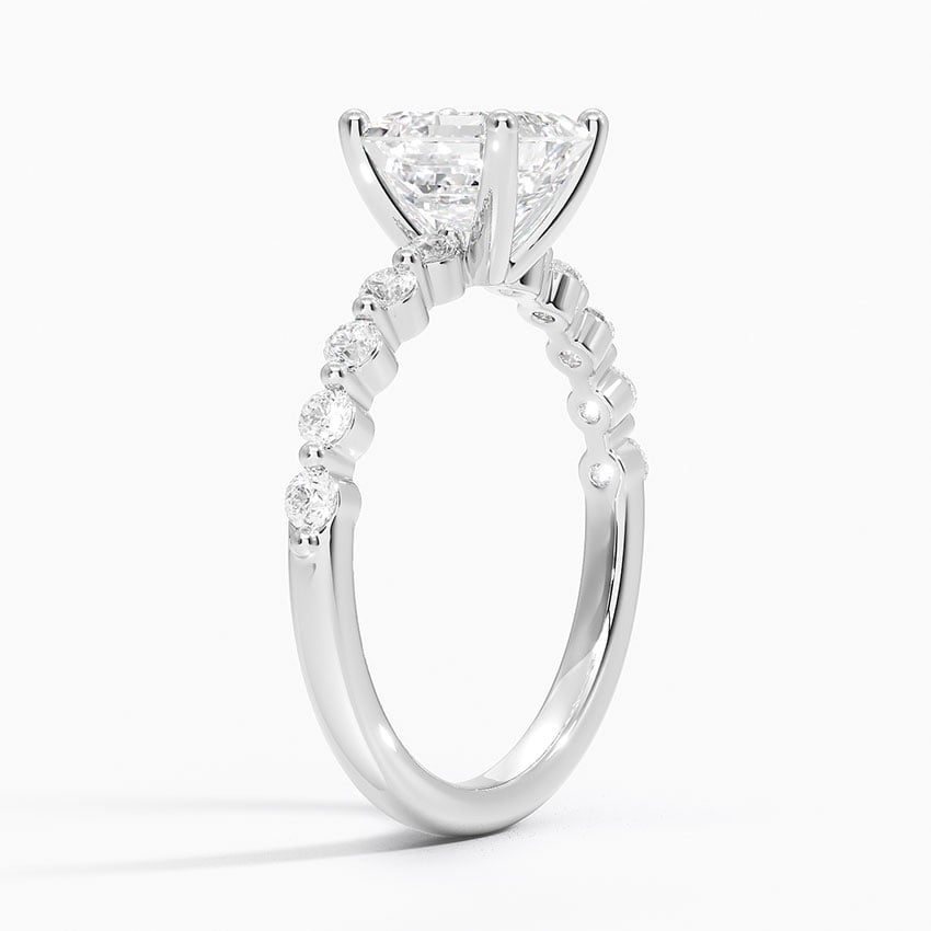 IGI Certified Lab Grown Diamond Engagement Ring Asscher Brilliant Graduated Side Stone Ring - Image 2