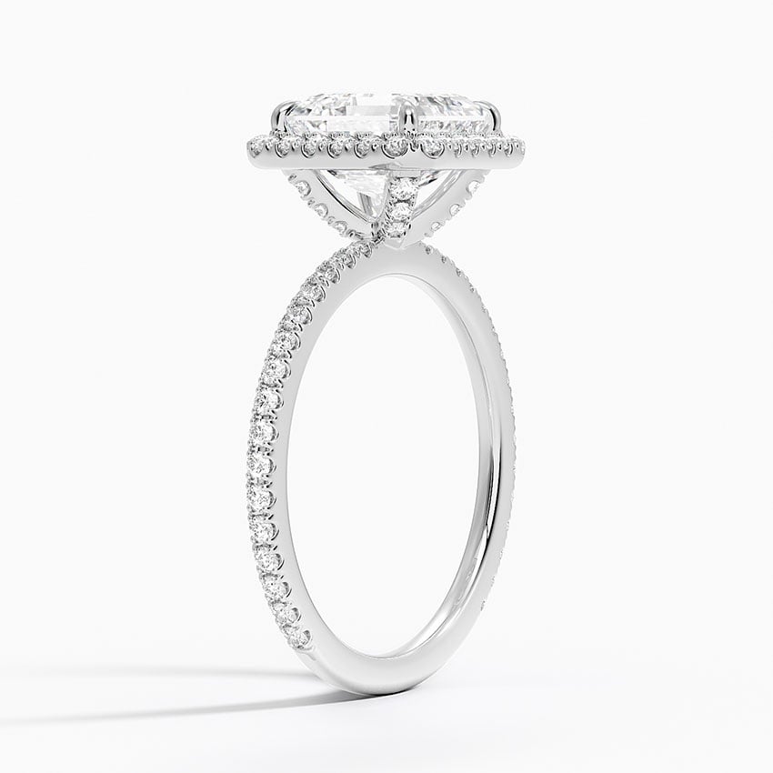 IGI Certified Lab Grown Diamond Engagement Ring Asscher Brilliant Halo With Hidden Halo And Pavé Band Ring - Image 2