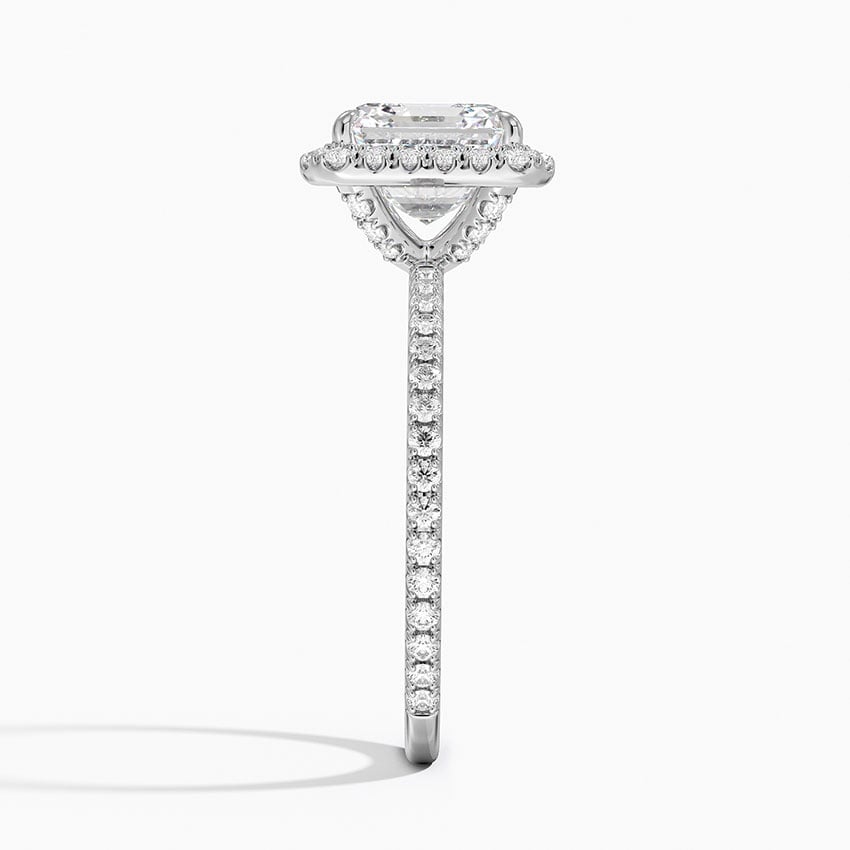 IGI Certified Lab Grown Diamond Engagement Ring Asscher Brilliant Halo With Hidden Halo And Pavé Band Ring - Image 3