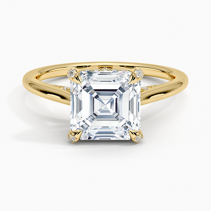 IGI Certified Lab Grown Diamond Engagement Ring Asscher Brilliant Hidden Halo Cathedral Ring with Pavé Prongs - Image 4