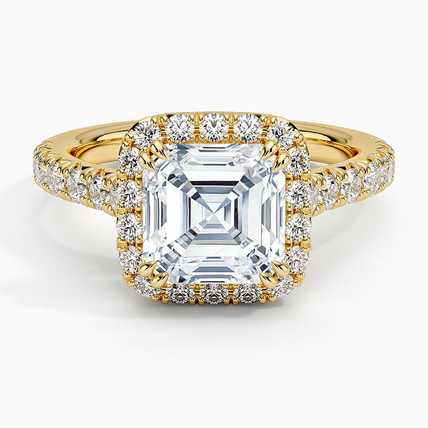 IGI Certified Lab Grown Diamond Engagement Ring Asscher Brilliant Double Halo Hidden Halo Pavé Ring - Image 4