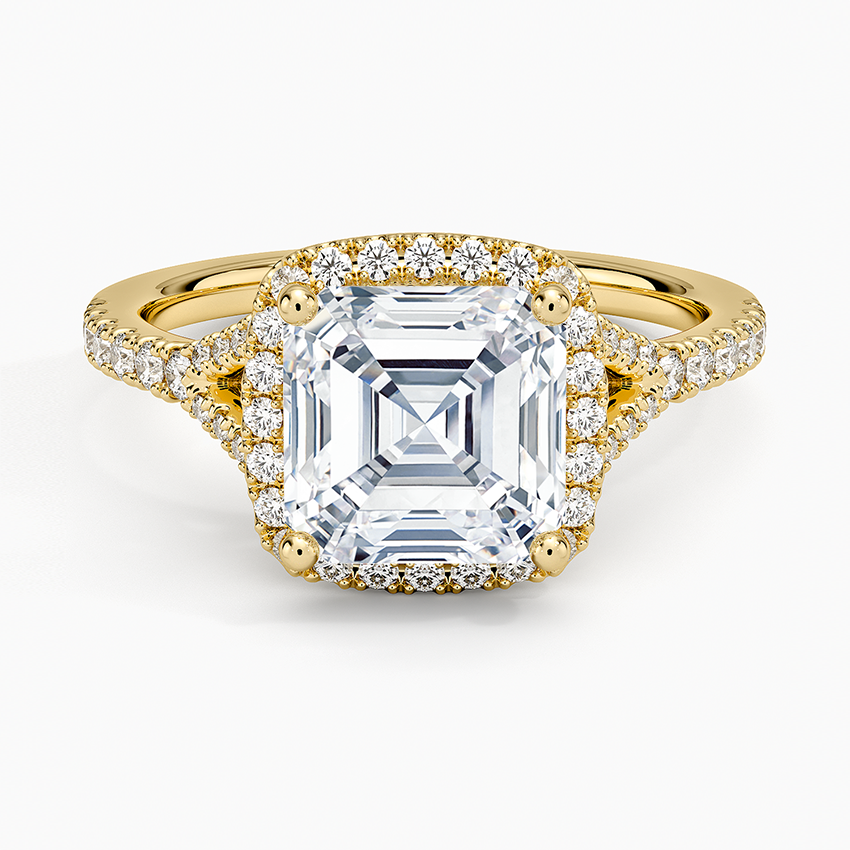 IGI Certified Lab Grown Diamond Engagement Ring Asscher Brilliant Split Shank Halo Ring - Image 4