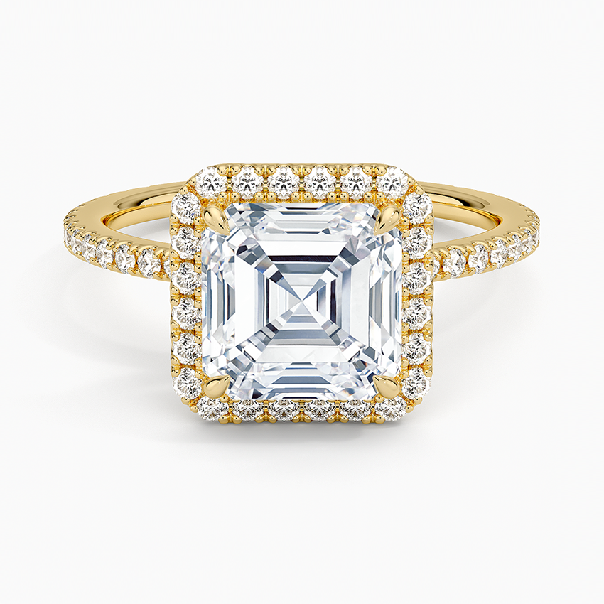 IGI Certified Lab Grown Diamond Engagement Ring Asscher Brilliant Halo With Hidden Halo And Pavé Band Ring - Image 4