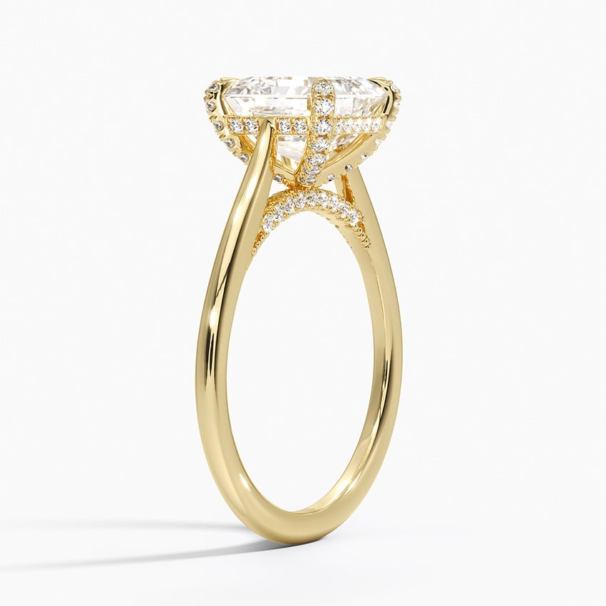 IGI Certified Lab Grown Diamond Engagement Ring Asscher Brilliant Hidden Halo Cathedral Ring with Pavé Prongs - Image 5