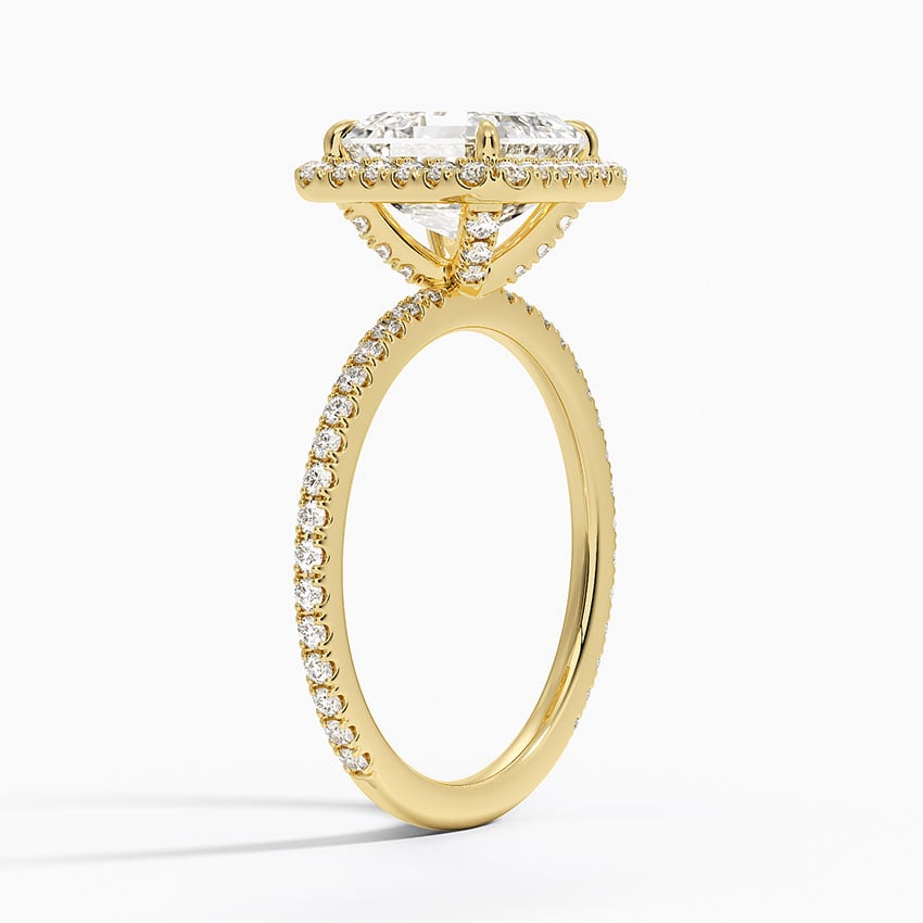 IGI Certified Lab Grown Diamond Engagement Ring Asscher Brilliant Halo With Hidden Halo And Pavé Band Ring - Image 5