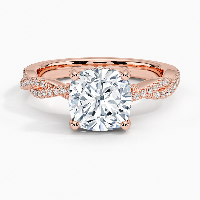 IGI Certified Lab Grown Diamond Engagement Ring Cushion Brilliant Hidden Halo Ring With Double Pavé Twisted Shank - Image 7