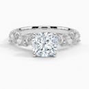 IGI Certified Lab Grown Diamond Engagement Ring Cushion Brilliant Floral Side Stone Ring