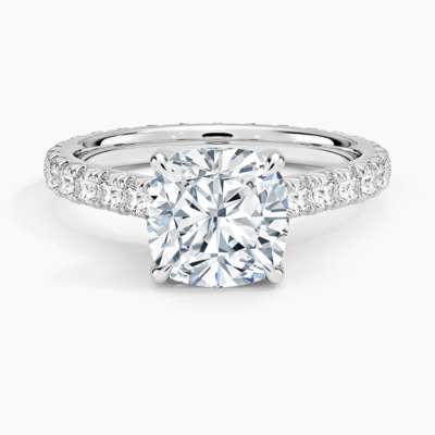 IGI Certified Lab Grown Diamond Engagement Ring Cushion Brilliant French Pavé Ring