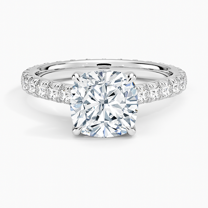 IGI Certified Lab Grown Diamond Engagement Ring Cushion Brilliant French Pavé Ring