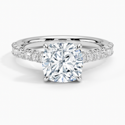 IGI Certified Lab Grown Diamond Engagement Ring Cushion Brilliant Hidden Halo Pavé Ring