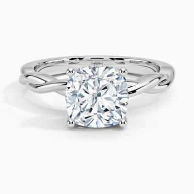 IGI Certified Lab Grown Diamond Engagement Ring Cushion Brilliant Hidden Halo Twisted Shank Solitaire Ring