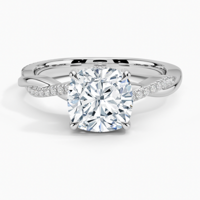 IGI Certified Lab Grown Diamond Engagement Ring Cushion Brilliant Hidden Halo Ring With Twisted Pavé Shank