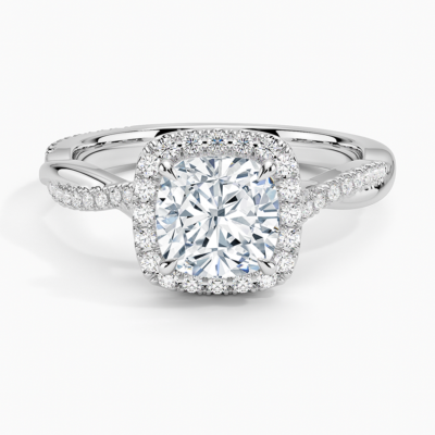IGI Certified Lab Grown Diamond Engagement Ring Cushion Brilliant Halo Ring With Twisted Pavé Shank