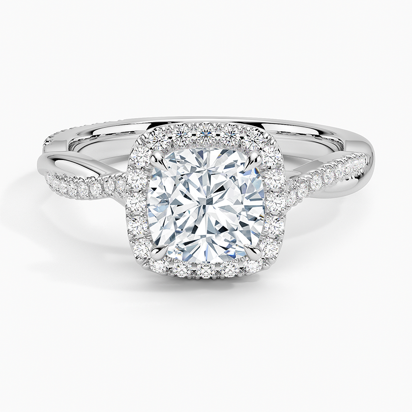 IGI Certified Lab Grown Diamond Engagement Ring Cushion Brilliant Halo Ring With Twisted Pavé Shank