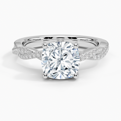 IGI Certified Lab Grown Diamond Engagement Ring Cushion Brilliant Hidden Halo Ring With Double Pavé Twisted Shank