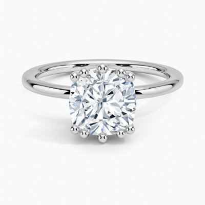 IGI Certified Lab Grown Diamond Engagement Ring Cushion Brilliant Hidden Halo Ring With Scalloped Multi-Prong Basket