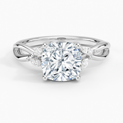 IGI Certified Lab Grown Diamond Engagement Ring Cushion Brilliant Ring With Marquise Accent Diamond Twist Shank