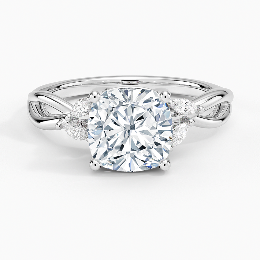 IGI Certified Lab Grown Diamond Engagement Ring Cushion Brilliant Ring With Marquise Accent Diamond Twist Shank