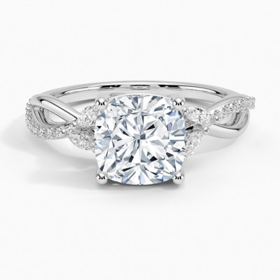 IGI Certified Lab Grown Diamond Engagement Ring Cushion Brilliant With Marquise Accent Diamond and Pavé Twist Shank Ring
