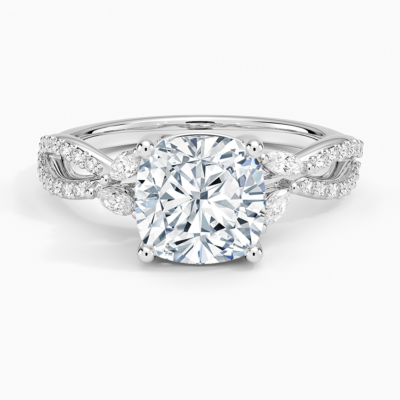 IGI Certified Lab Grown Diamond Engagement Ring Cushion Brilliant With Marquise Accent Diamond and Double Pavé Twist Shank Ring