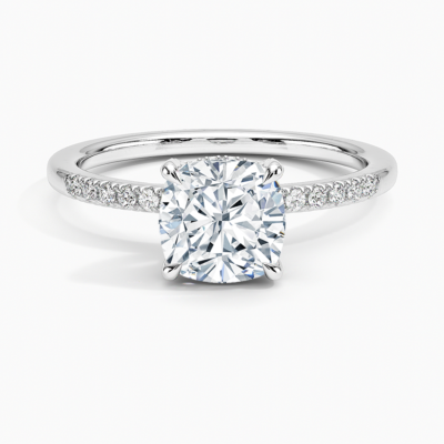 IGI Certified Lab Grown Diamond Engagement Ring Cushion Brilliant Ring With Hidden Halo and Pavé Cathedral