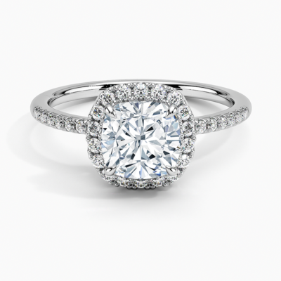 IGI Certified Lab Grown Diamond Engagement Ring Cushion Brilliant Pavé Halo Ring