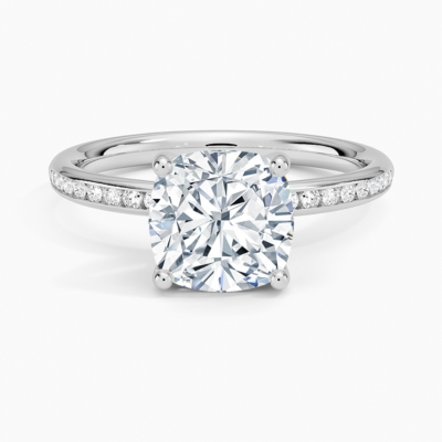 IGI Certified Lab Grown Diamond Engagement Ring Cushion Brilliant Cut With Pavé Shank Ring