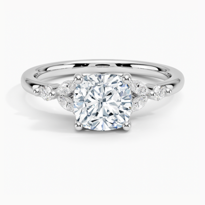 IGI Certified Lab Grown Diamond Engagement Ring Cushion Brilliant With Marquise Accent Diamond Ring