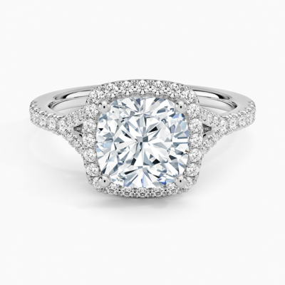 IGI Certified Lab Grown Diamond Engagement Ring Cushion Brilliant Split Shank Halo Ring