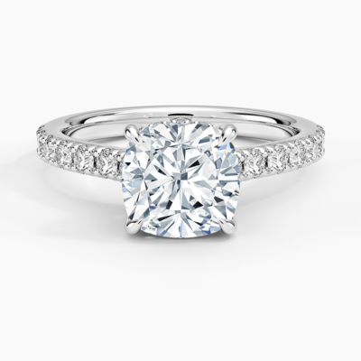 IGI Certified Lab Grown Diamond Engagement Ring Cushion Brilliant Hidden Halo Cathedral Pavé Ring