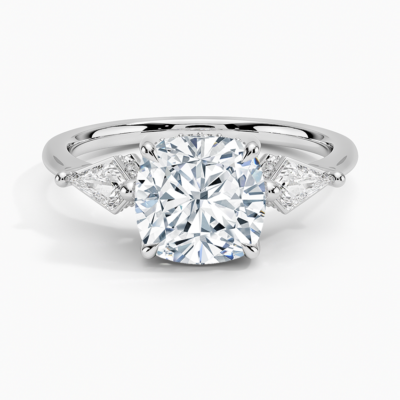 IGI Certified Lab Grown Diamond Engagement Ring Cushion Brilliant Diamond Hidden Halo With Kite Side Stone Ring
