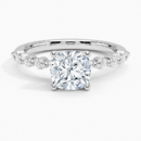 IGI Certified Lab Grown Diamond Engagement Ring Cushion Brilliant Graduated Side Stone Ring